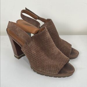 Franco Sarto Women’s 7.5 Faux Suede Slingback Block Heels Perforated Open Toe